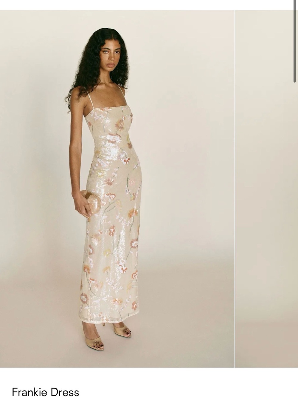 Elegant Floral Sequin Slip Dress in Champagne
